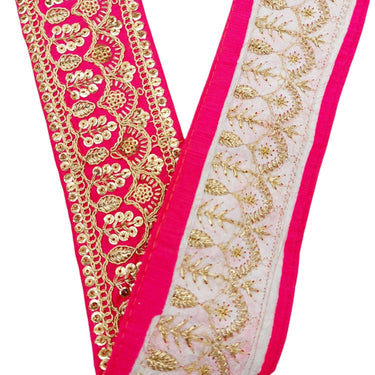 2 Yards Dark Pink Gold Embroidered Lace Trim Sequins Trim Decorative Sari Border Costume Ribbon Crafting Sewing Tape